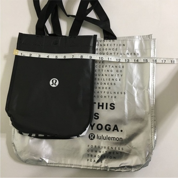 Lululemon 2 Sizes Gift Bags Silver and Black Lululemon Logo This is Yoga Printed - Picture 12 of 15